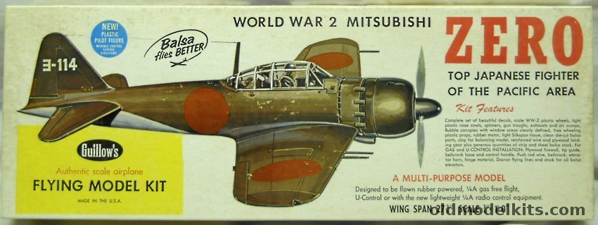 Guillows 1/16 Mitsubishi Zero - 27 inch Wingspan for Free Flight or R/C Conversion, 404 plastic model kit